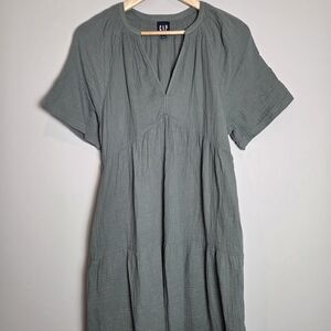 GAP Olive Green Short Sleeve V-Neck Pocket Dress - D104